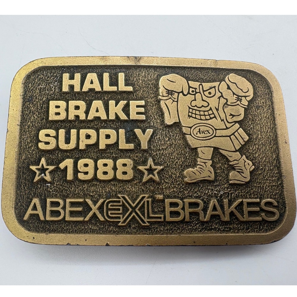 Abex EXL Brakes Hall‎ Brake Supply Belt Buckle 1988 Vintage Mascot Brass Tone